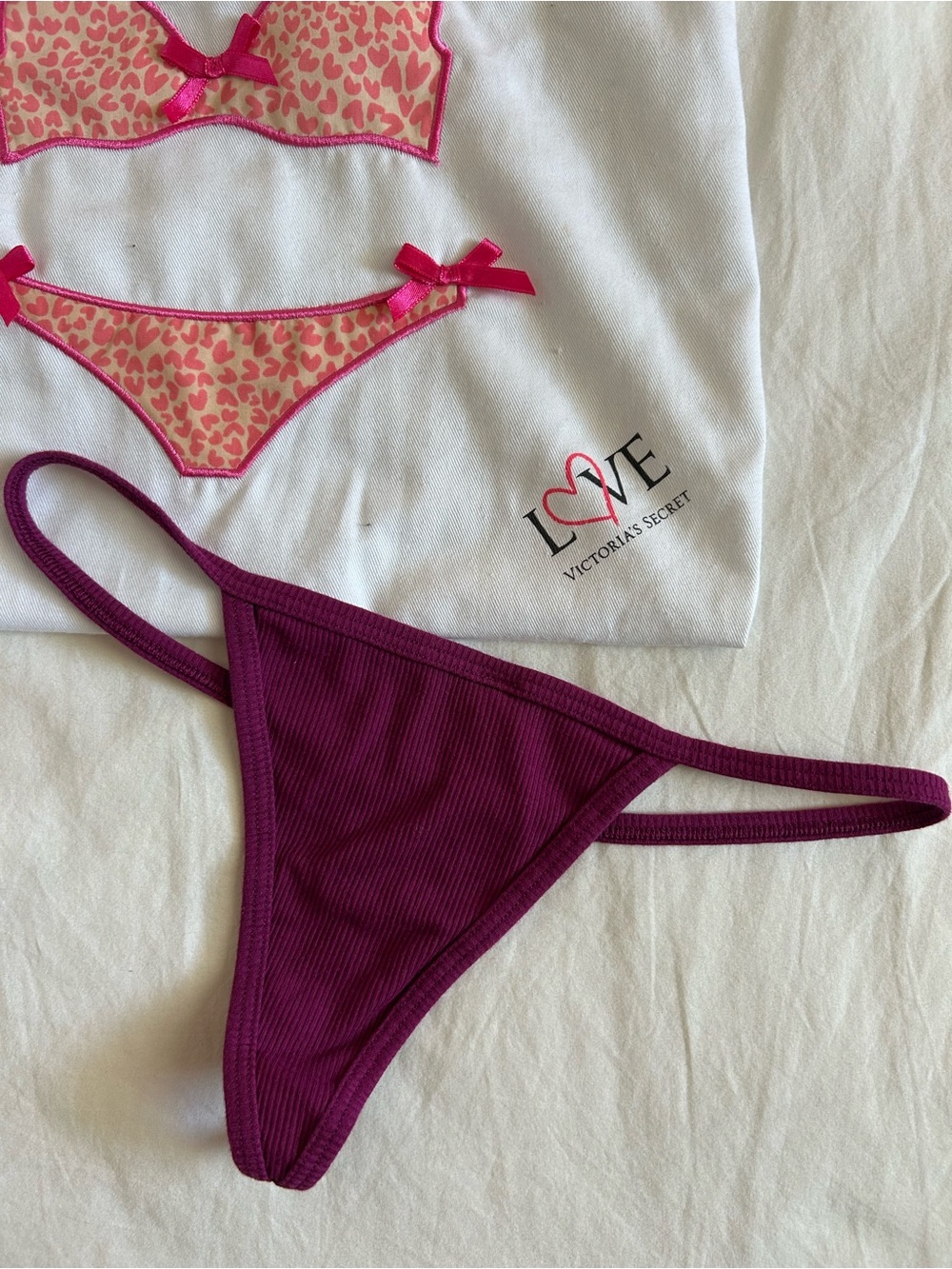 Victoria's Secret PINK Deep Berry Ribbed Thong